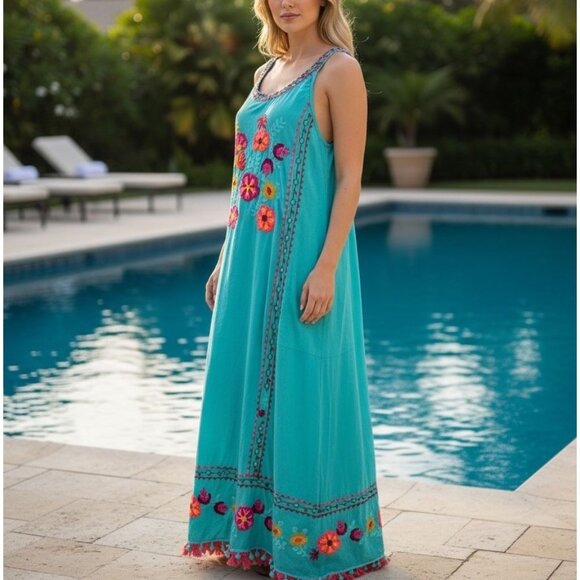 Lula Soul Celebrate Embroidered Floral Sleeveless BOHO Maxi Dress Womens Size 2X - Picture 1 of 11